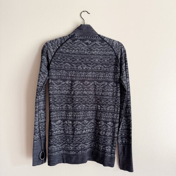 Lululemon Grey + Black Printed Rest Less 1/4 Zip Seamless Pullover Jacket - Picture 6 of 8